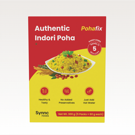PohaFix Indori Instant Poha | Breakfast Special | Ready in 5 Minutes | 300g (60g Pack of 5)